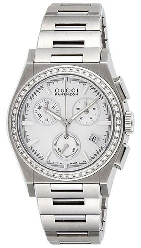 gucci pantheon diamond & mother of pearl dial women's chronograph|gucci pantheon price.